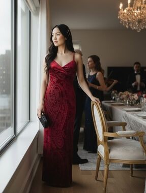 Warren Petites Vintage 90s Velvet Embossed Paisley Maxi Dress Size 4P